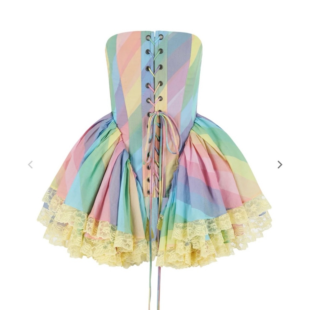 SELKIE Rainbow Victorian Corset with Lace Trim
